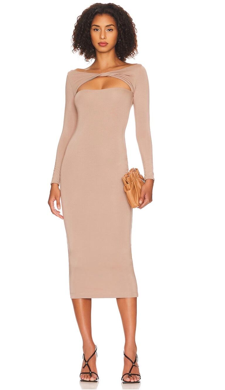 SER.O.YA. Irene Midi Dress Dark Beige Large Quiet Luxary Date Night Clubbing